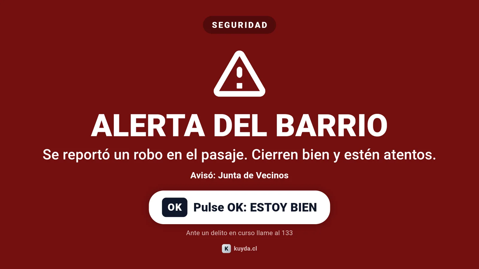 Alerta de la junta de vecinos ocupando toda la pantalla del televisor